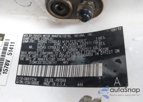 2013 Toyota Sienna Le V6 8 Passenger z USA, uszkodzony, nr VIN 5TDKK3DC1DS296741